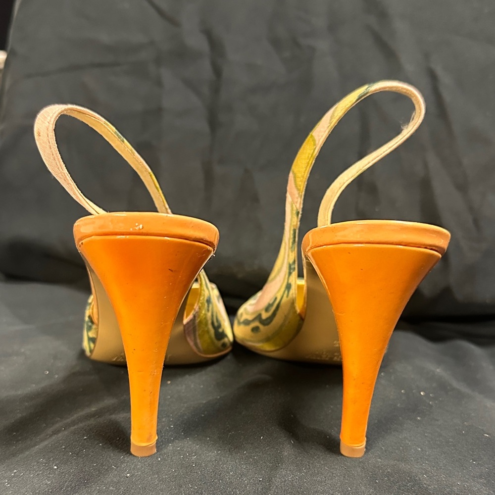 J. Crew Pink and Gold Patterned Slingback Heels - Picture 3 of 4